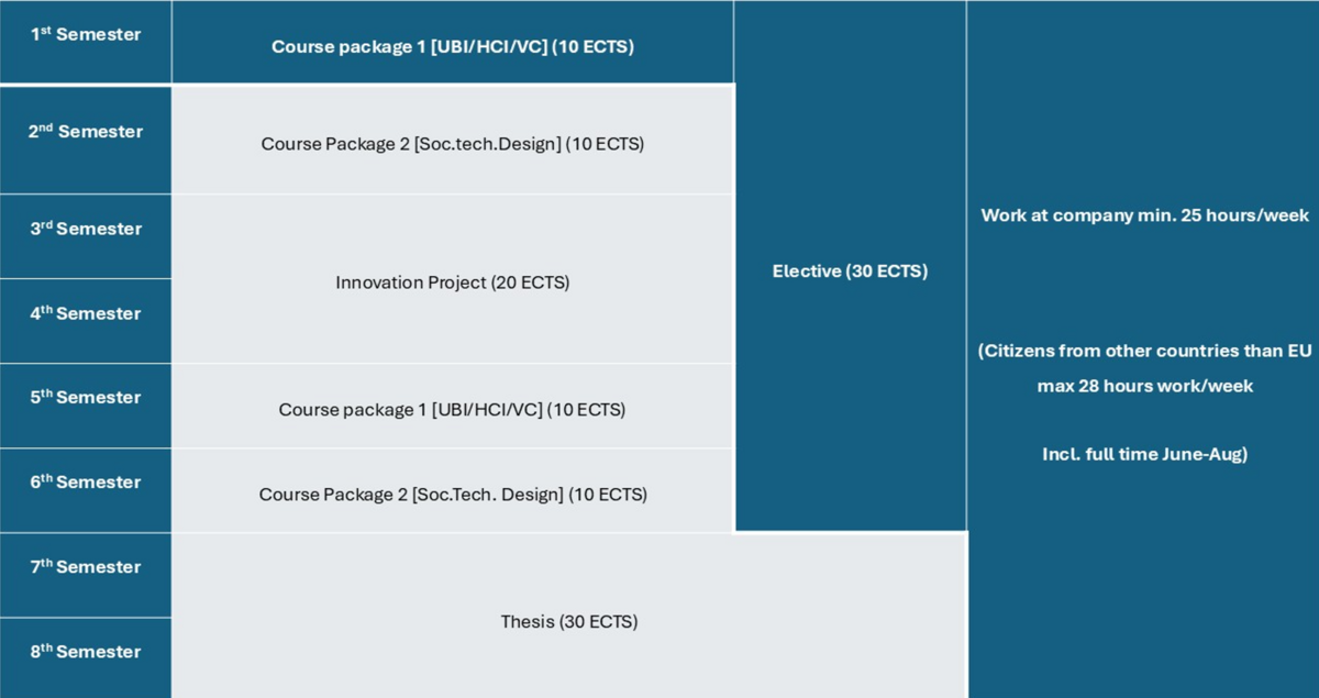 Course packages at IT Product Development work-integrated Master's degree programme (click to enlage)
